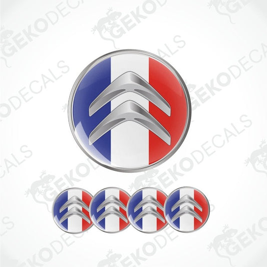 Citroén logo with French flag colors on a white background