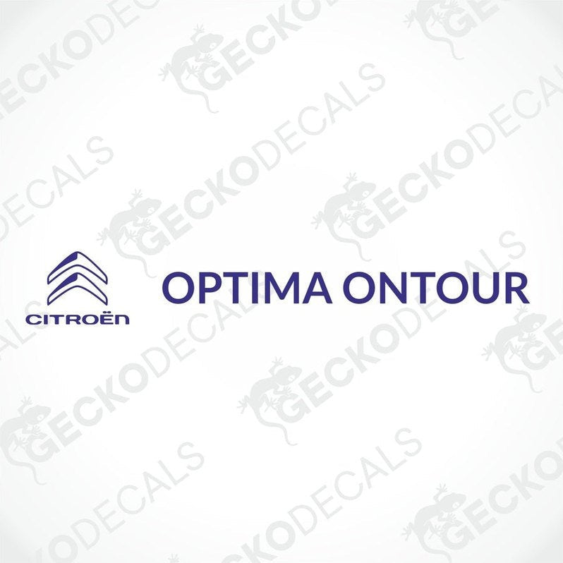 A die cut sticker with the Citroen Optima On Tour logo, delivered on a white background with the Gecko Decals logo.