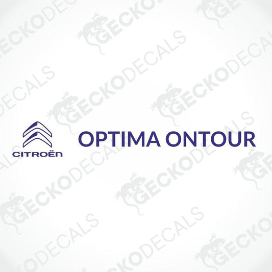 A die cut sticker with the Citroen Optima On Tour logo, delivered on a white background with the Gecko Decals logo.