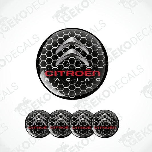 A set of vinyl decals for CITROEN RACING, including one larger decal with the racing logo and four smaller ones, likely for wheel caps.