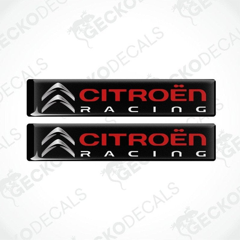 Two black, red, and white CITROEN RACING vinyl decals with a polyurethane coating.