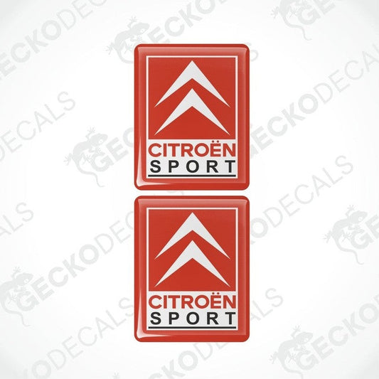 Two red square vinyl decals with 'CITROEN SPORT' written in white and red letters.