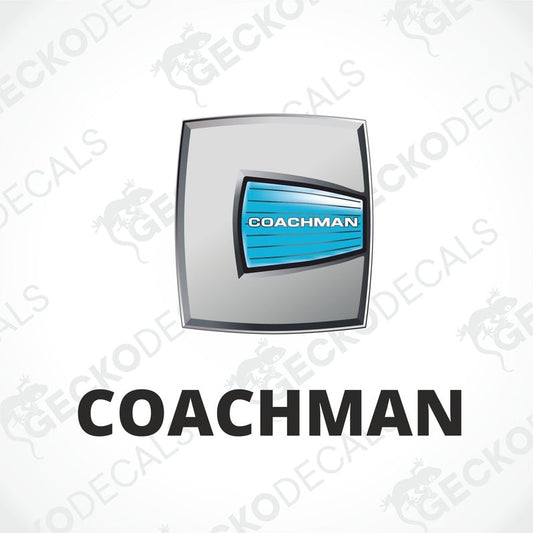 A die cut sticker with a printed logo of Coachman, suitable for use on vehicles or other surfaces.
