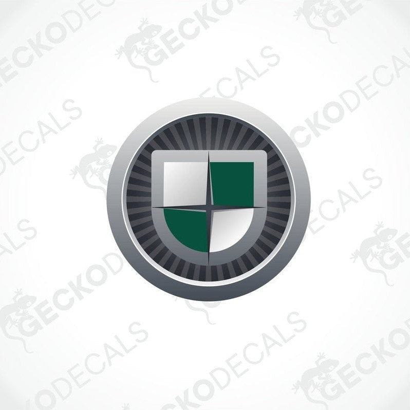 COACHMAN circular printed decal with green and white shield emblem on sunburst background for caravan