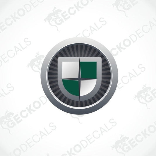 COACHMAN circular printed decal with green and white shield emblem on sunburst background for caravan