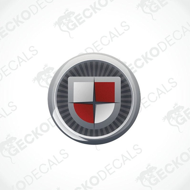 Two round vehicle decals with a shield design and the text 'COACHMAN' on them.