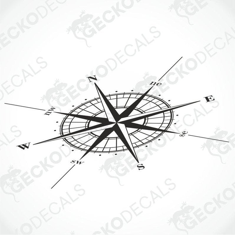 Black and white die-cut compass rose decal on transfer paper