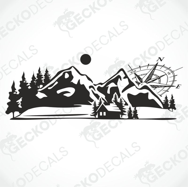 Black die-cut Compass Little House mountain vinyl sticker