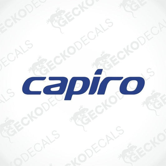 A die cut sticker with the text 'capiro' on a transfer paper background.