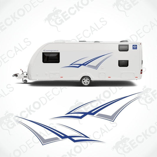 COMPASS DECORATION SET caravan decals with blue wing graphics and compass logo