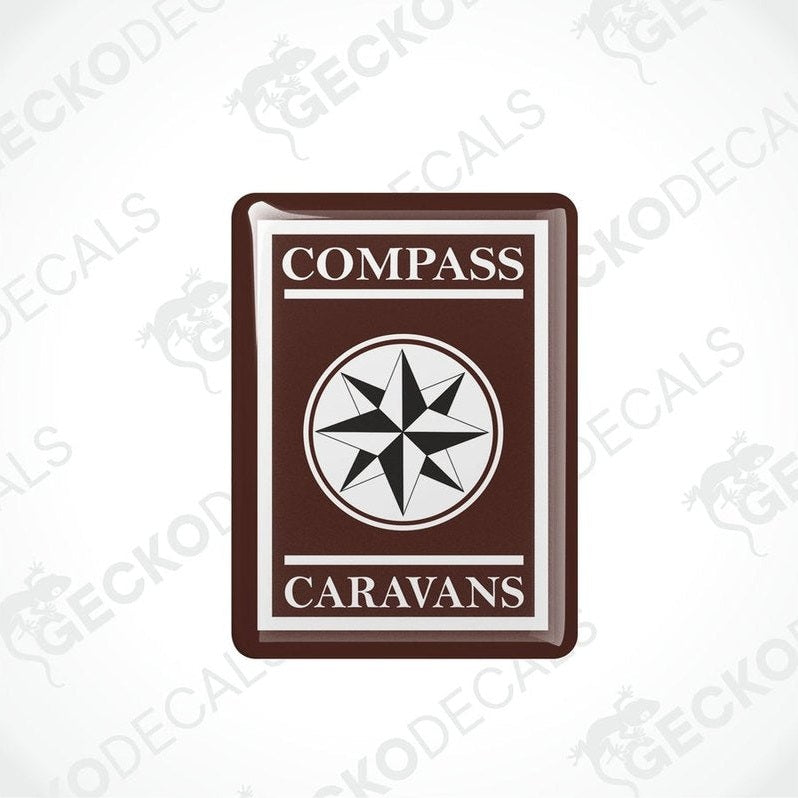 Brown Compass Caravan epoxy resin decal with domed polyurethane coating