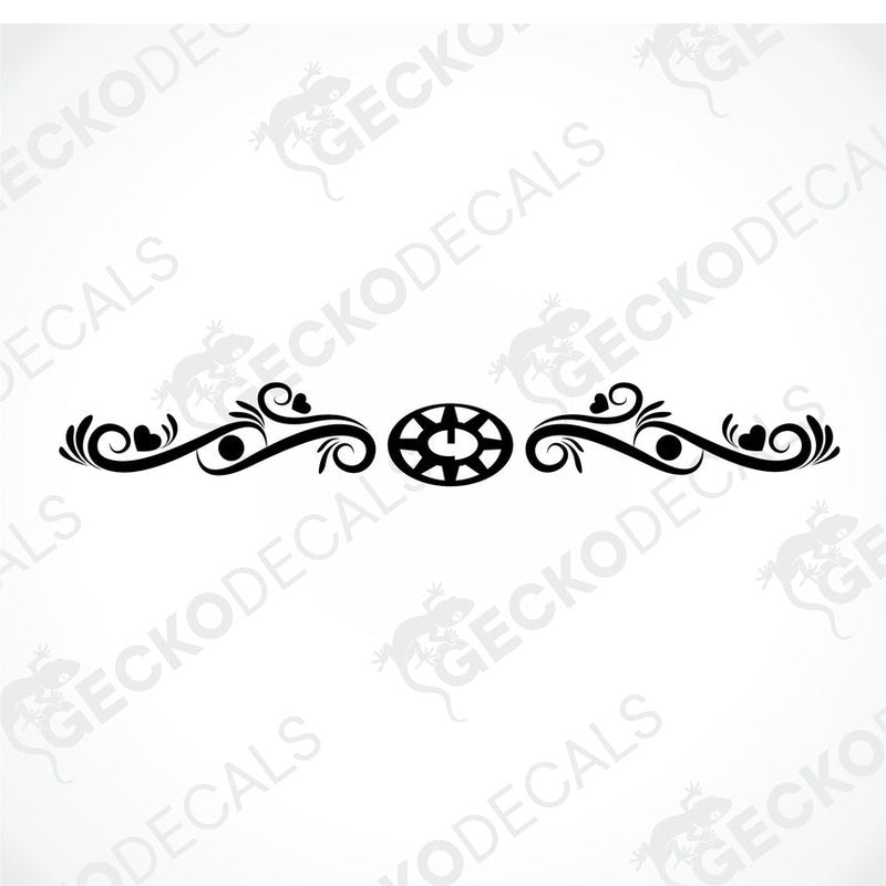 A die cut sticker with a floral pattern designed for use on the rear of a caravan or similar vehicle.