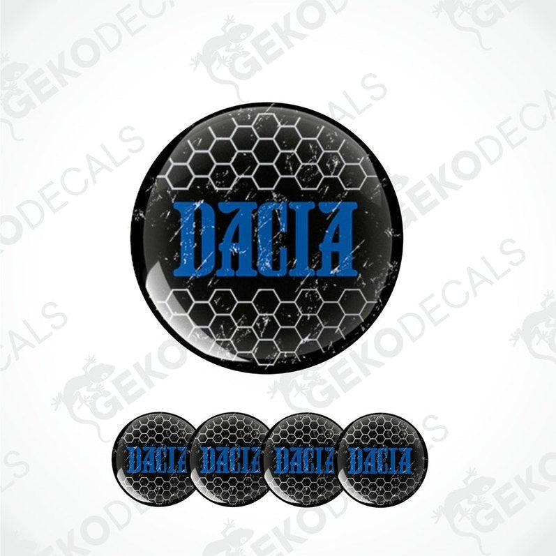 A set of vinyl decals with 'DACIA' branding, presented in a circular arrangement against a white background.