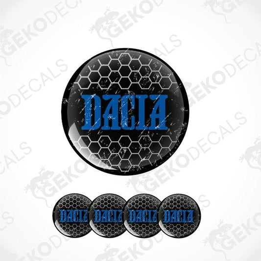 A set of vinyl decals with 'DACIA' branding, presented in a circular arrangement against a white background.