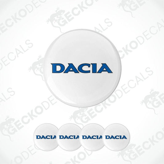 A set of white vinyl decals with the DACIA logo, including four different sizes.