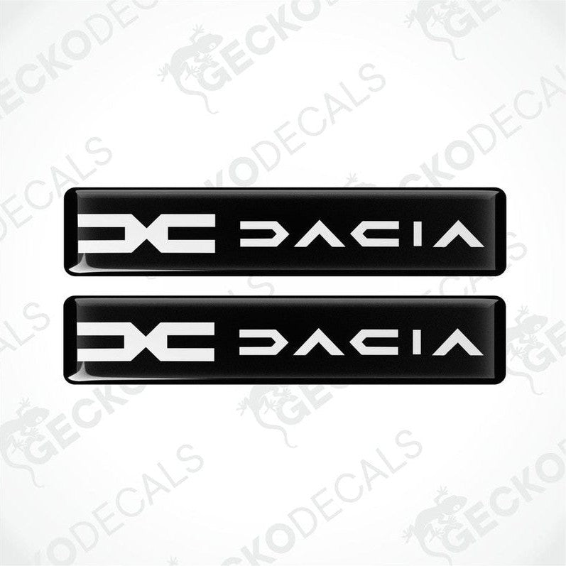 A pair of black vinyl decals with the word 'DACIA' written in white.