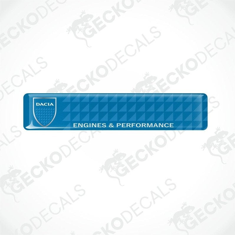  Blue vinyl decals with the DACIA logo and the text 'ENGINES & PERFORMANCE', with a geometric pattern background.