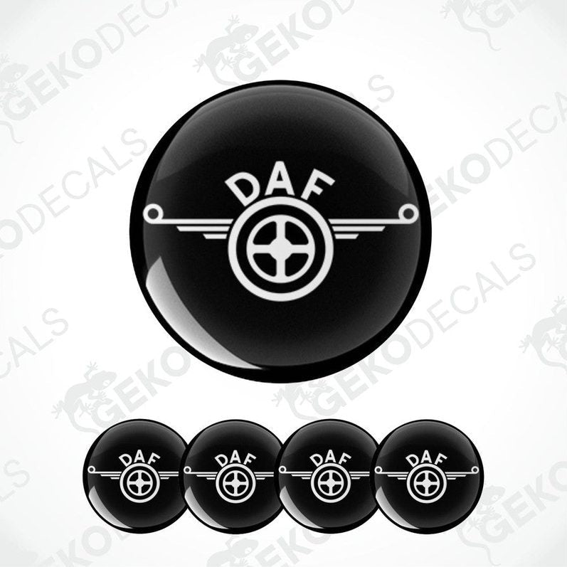 A set of black vinyl decals with the 'DAF' logo in white, displayed on a white background.