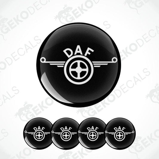 A set of black vinyl decals with the 'DAF' logo in white, displayed on a white background.