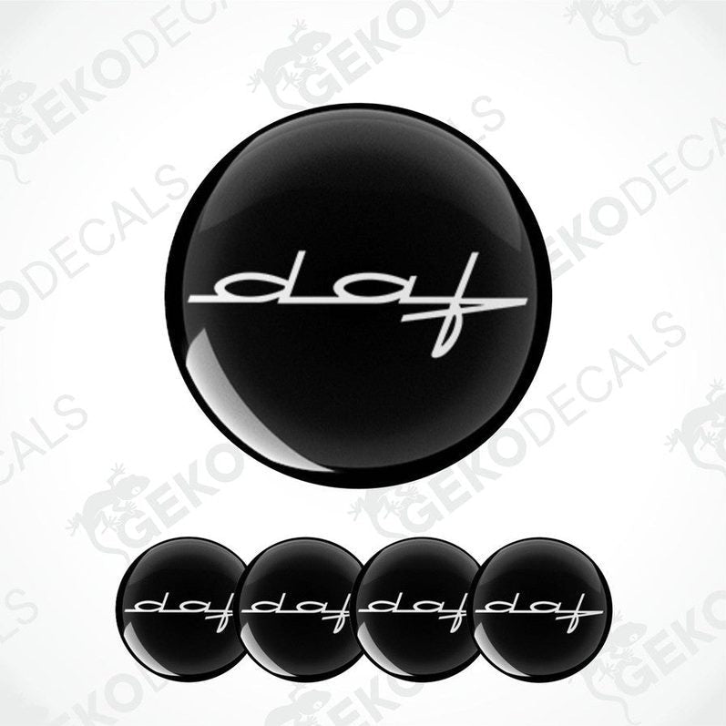 Set of four black vinyl decals with the text 'daf' in white.