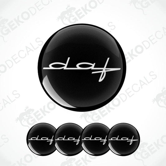 Set of four black vinyl decals with the text 'daf' in white.