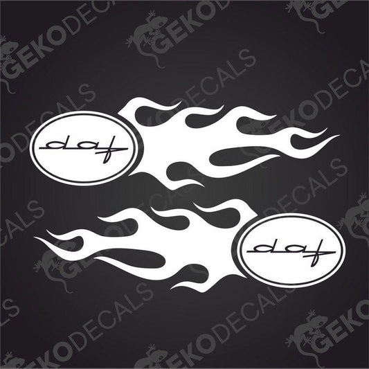 Two black and white diamond-shaped car stickers with the DAF XF logo