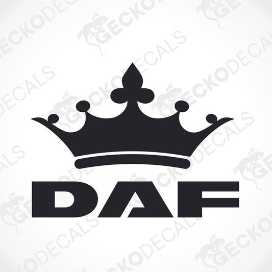A black crown above the text 'DAF' which is styled in a bold, capital letter font.