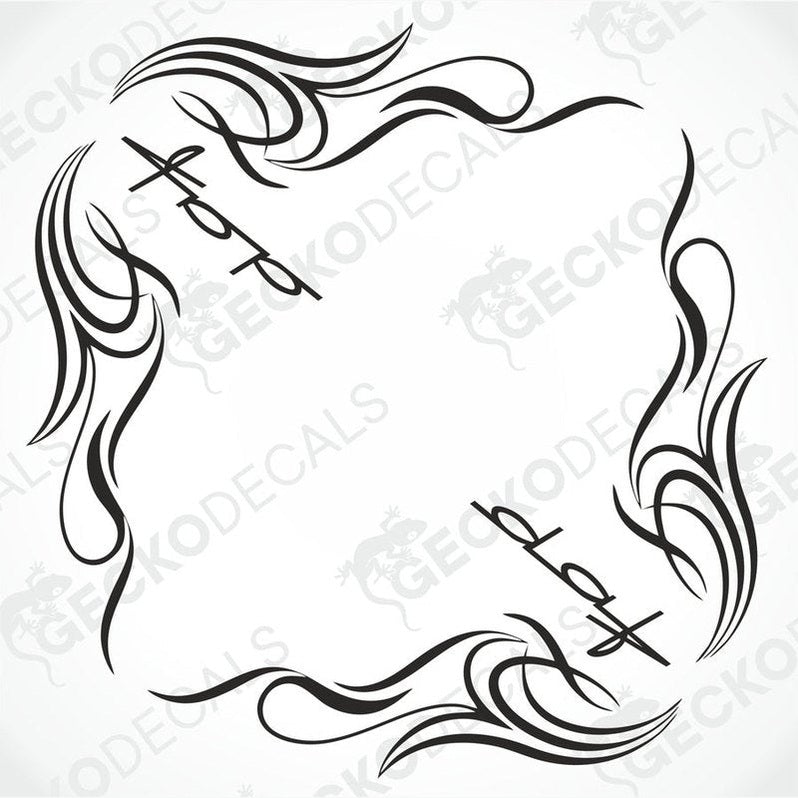 A set of tribal-style decals for DAF side windows, featuring black designs with white accents and circular motifs.
