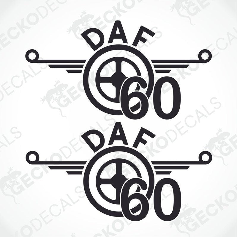 Two black and white decals with the text 'DAF' and the number '60'.