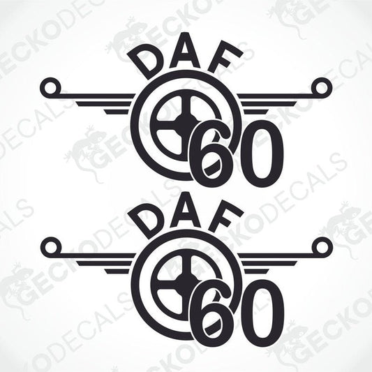 Two black and white decals with the text 'DAF' and the number '60'.