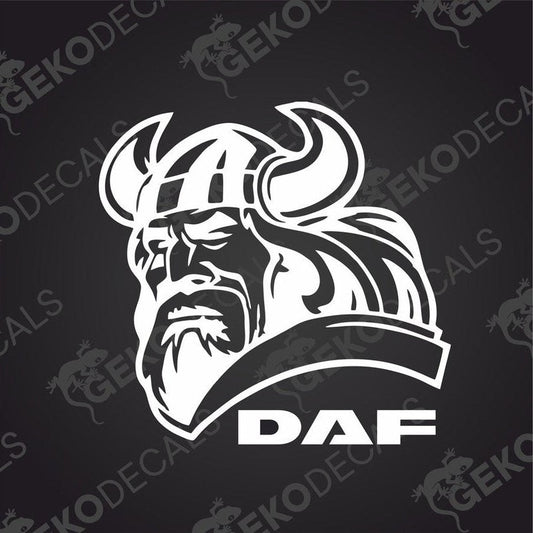 A sticker decal with a Viking helmet design, featuring the letter 'D' in the center.