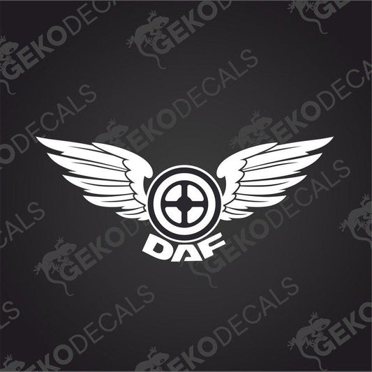A die cut decal with wings and the text 'DAF' in the center, delivered on transfer paper.