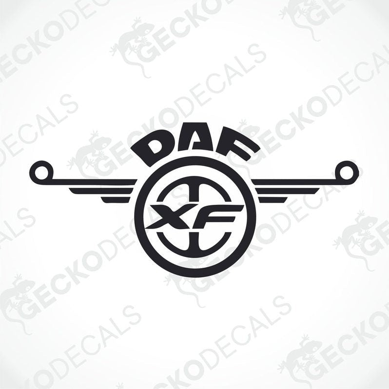 A black and white logo of DAF XF, designed as a die cut sticker.