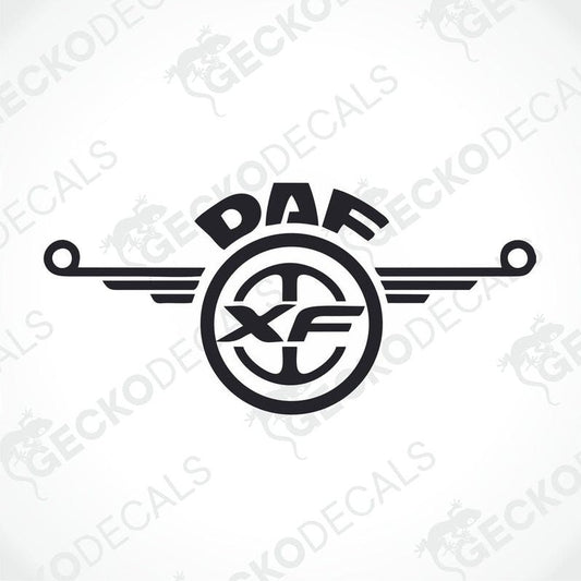 A black and white logo of DAF XF, designed as a die cut sticker.