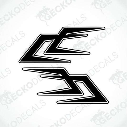 A pair of black arrow-shaped decals intended for use on vehicles, displayed on a white background.