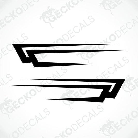 Two black and white arrow-shaped decals intended for use on vehicles, displayed on a transparent background.
