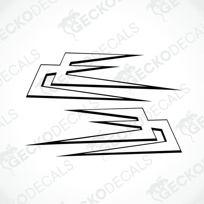 A pair of black and white geometric arrow decals designed for use on vehicles.