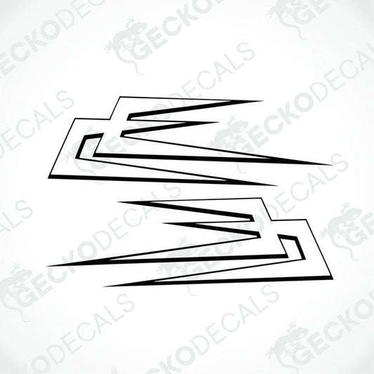 A pair of black and white geometric arrow decals designed for use on vehicles.