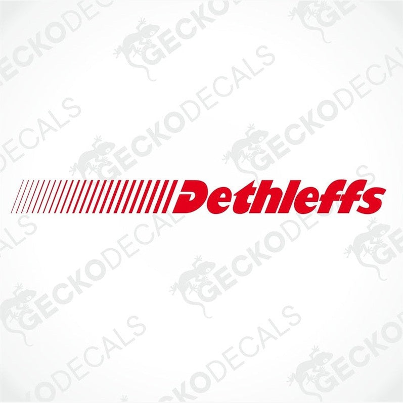 A red and white DETHLEFFS brand decal for vehicle use.