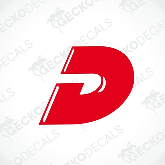 A red and white die cut sticker representing the DETHLEFFS brand, suitable for use on vehicles or other surfaces.