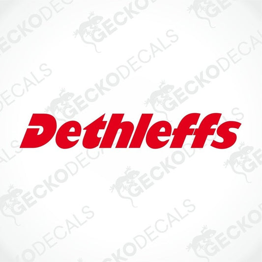 A red and white DETHLEFFS brand decal for vehicle use.