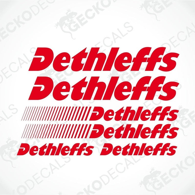 DETHLEFFS CARAVANS red die-cut decal set with 6 text and logo stickers for caravan interior exterior