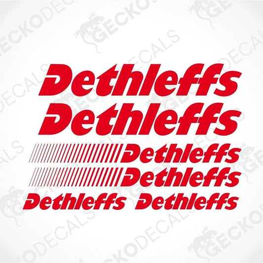DETHLEFFS CARAVANS red die-cut decal set with 6 text and logo stickers for caravan interior exterior