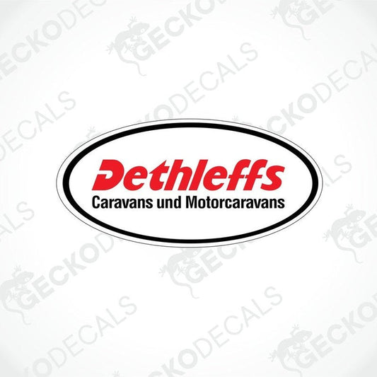 A black, red, and white Dethleffs logo for caravans and motorcaravans.