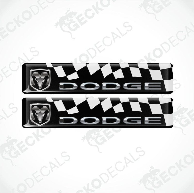 Two black and white checkered vinyl decals with the Dodge logo