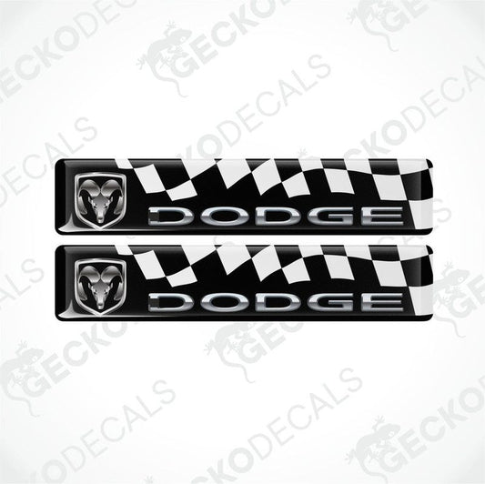 Two black and white checkered vinyl decals with the Dodge logo