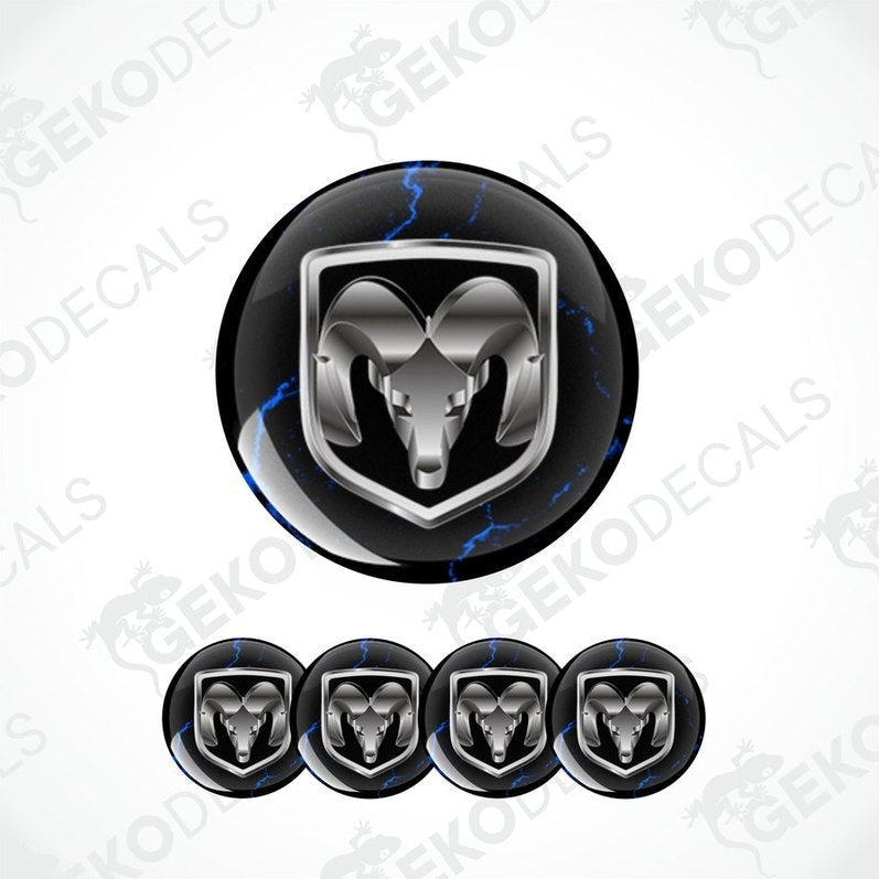 A set of vinyl decals for a Dodge vehicle, featuring a black and silver color scheme with a ram's head emblem.