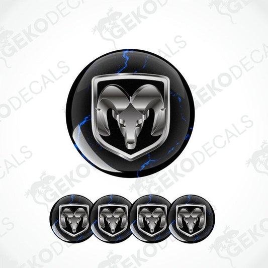 A set of vinyl decals for a Dodge vehicle, featuring a black and silver color scheme with a ram's head emblem.