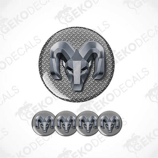 Set of metallic ram logo emblems on a white background with 'Geckodecals' branding.