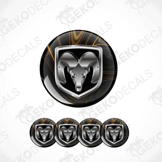 Set of four black vinyl stickers with a silver Dodge image on a white background